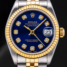 Afbeelding in Gallery-weergave laden, Rolex Datejust 68273 31mm Blauwe Diamanten Wijzerplaat Tweekleurig Horloge
