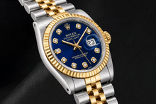 Afbeelding in Gallery-weergave laden, Rolex Datejust 68273 31mm Blauwe Diamanten Wijzerplaat Tweekleurig Horloge
