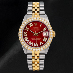 Rolex Datejust 68273 31mm Rode Romeinse Diamanten Wijzerplaat Tweekleurig Jubilee-armband Horloge