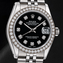 Afbeelding in Gallery-weergave laden, Rolex Datejust 68274 31mm Zwarte Diamanten Wijzerplaat Roestvrij Staal Horloge
