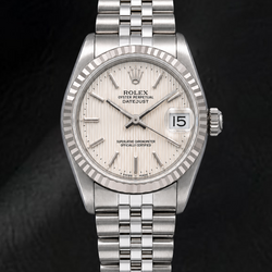 Rolex Datejust 68274 31mm Zilveren Tapisserie Wijzerplaat met Streepindexen Roestvrij Staal Horloge
