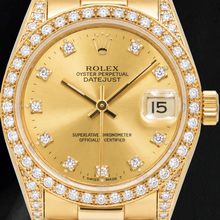 Afbeelding in Gallery-weergave laden, Rolex Datejust 68278 31mm Champagne Diamanten Wijzerplaat President-band Geelgoud Horloge

