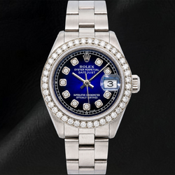 Rolex Datejust 69160 26 mm Blauwe Diamanten Wijzerplaat Roestvrij Staal Oyster-armband Horloge