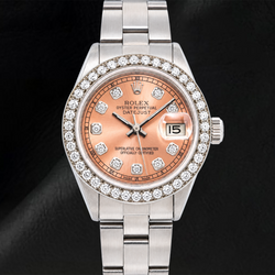 Rolex Datejust 69160 26mm Zalmkleurige Diamanten Wijzerplaat Roestvrij Staal Oyster-armband Horloge