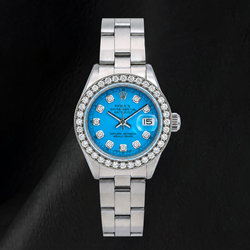 Rolex Datejust 6916 26mm Blauwe Diamanten Wijzerplaat Oyster-armband Roestvrij Staal Horloge