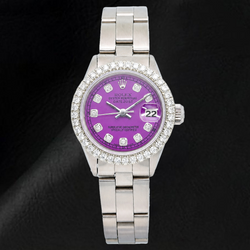 Rolex Datejust 6916 26mm Paarse Diamanten Wijzerplaat Roestvrij Staal Oyster-armband Horloge