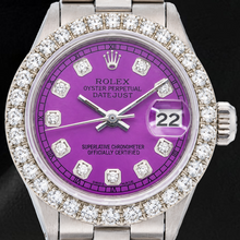 Afbeelding in Gallery-weergave laden, Rolex Datejust 6916 26mm Paarse Diamanten Wijzerplaat Roestvrij Staal Oyster-armband Horloge
