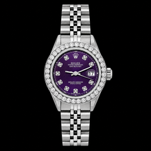 Afbeelding in Gallery-weergave laden, Rolex Datejust 6916 26mm Paarse Diamanten Wijzerplaat Roestvrij Staal Horloge
