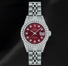 Afbeelding in Gallery-weergave laden, Rolex Datejust 6916 26mm Rode Diamanten Wijzerplaat Diamanten Lunette Roestvrij Staal Horloge
