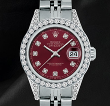 Afbeelding in Gallery-weergave laden, Rolex Datejust 6916 26mm Rode Diamanten Wijzerplaat Diamanten Lunette Roestvrij Staal Horloge
