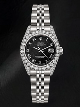 Afbeelding in Gallery-weergave laden, Rolex Datejust 6916 Zwarte Romeinse Wijzerplaat 26mm Diamanten Lunette Horloge Roestvrij Staal
