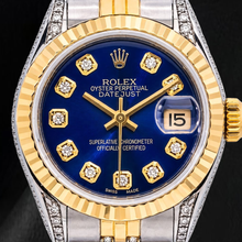 Afbeelding in Gallery-weergave laden, Rolex Datejust 69173 26mm Blauwe Diamanten Wijzerplaat Tweekleurig Horloge
