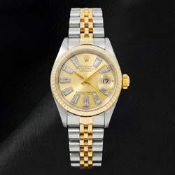 Rolex Datejust 69173 26mm Champagne Baguette Diamanten Wijzerplaat Tweekleurig Horloge