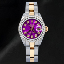 Afbeelding in Gallery-weergave laden, Rolex Datejust 69173 26mm Paarse Diamanten Wijzerplaat Tweekleurig Oyster-armband Horloge
