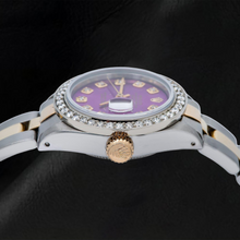 Afbeelding in Gallery-weergave laden, Rolex Datejust 69173 26mm Paarse Diamanten Wijzerplaat Tweekleurig Oyster-armband Horloge
