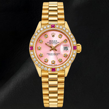 Afbeelding in Gallery-weergave laden, Rolex Datejust 69178 26mm Roze Diamanten Wijzerplaat Geelgoud President-band Horloge
