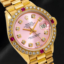 Afbeelding in Gallery-weergave laden, Rolex Datejust 69178 26mm Roze Diamanten Wijzerplaat Geelgoud President-band Horloge
