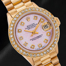 Afbeelding in Gallery-weergave laden, Rolex Datejust 69178 26mm Roze Jubileum Diamanten Wijzerplaat Geelgoud President-band Horloge
