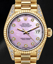 Afbeelding in Gallery-weergave laden, Rolex Datejust 69178 26mm Roze Parelmoer Diamanten Wijzerplaat Geelgoud Horloge

