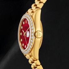 Afbeelding in Gallery-weergave laden, Rolex Datejust 69178 26mm Rode Diamanten Wijzerplaat Geelgoud President Band 18K Horloge
