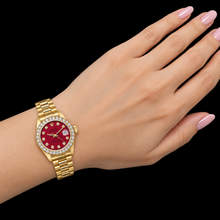 Afbeelding in Gallery-weergave laden, Rolex Datejust 69178 26mm Rode Diamanten Wijzerplaat Geelgoud President Band 18K Horloge
