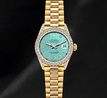 Afbeelding in Gallery-weergave laden, Rolex Datejust 69178 26mm Turkooizen Diamanten Wijzerplaat Geelgoud President Band 18K Horloge
