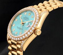 Afbeelding in Gallery-weergave laden, Rolex Datejust 69178 26mm Turkooizen Diamanten Wijzerplaat Geelgoud President Band 18K Horloge
