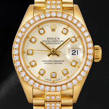 Afbeelding in Gallery-weergave laden, Rolex Datejust 69178 26mm Witte Diamanten Wijzerplaat Geelgoud Horloge
