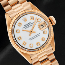 Afbeelding in Gallery-weergave laden, Rolex Datejust 69178 26mm Wit Parelmoer Diamanten Wijzerplaat Geelgoud President-band Horloge
