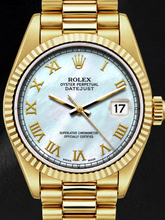 Afbeelding in Gallery-weergave laden, Rolex Datejust 69178 26mm Wit Parelmoer Romeinse Wijzerplaat Geelgoud Horloge
