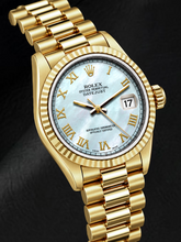 Afbeelding in Gallery-weergave laden, Rolex Datejust 69178 26mm Wit Parelmoer Romeinse Wijzerplaat Geelgoud Horloge
