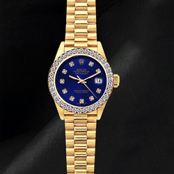 Rolex Datejust 69178 Blauwe Diamanten Wijzerplaat 26 mm President-band 18K Gouden Horloge