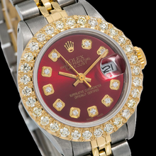 Afbeelding in Gallery-weergave laden, Rolex Datejust 6917 26MM Tweekleurig Horloge met Rode Diamanten Wijzerplaat
