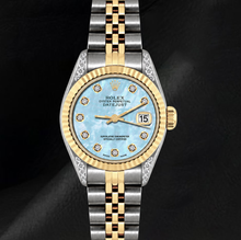 Afbeelding in Gallery-weergave laden, Rolex Datejust 6917 26mm Blauw Parelmoer Diamanten Wijzerplaat Tweekleurig Horloge
