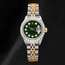 Afbeelding in Gallery-weergave laden, Rolex Datejust 6917 26mm Groene Diamanten Wijzerplaat Roestvrij Staal Diamanten Lunette Tweekleurig Horloge
