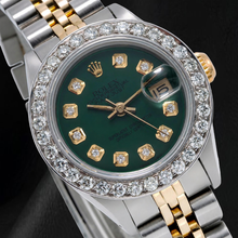 Afbeelding in Gallery-weergave laden, Rolex Datejust 6917 26mm Groene Diamanten Wijzerplaat Roestvrij Staal Diamanten Lunette Tweekleurig Horloge
