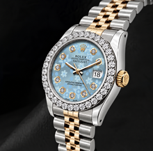Afbeelding in Gallery-weergave laden, Rolex Datejust 6917 IJsblauwe Florale Diamanten Wijzerplaat 26mm Tweekleurig Horloge
