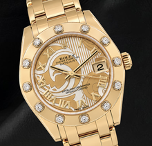 Afbeelding in Gallery-weergave laden, Rolex Datejust 81318 34mm Champagne Parelmoer Wijzerplaat met Romeinse Cijfers Geelgoud Horloge 18K
