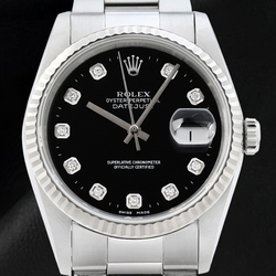 Rolex Datejust Horloge met Zwarte Diamanten Wijzerplaat en Roestvrij Stalen Oyster-armband