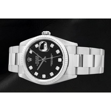 Afbeelding in Gallery-weergave laden, Rolex Datejust Horloge met Zwarte Diamanten Wijzerplaat en Roestvrij Stalen Oyster-armband

