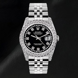 Rolex Datejust Zwarte Diamanten Wijzerplaat met Diamantsnoer 26 mm Roestvrij Staal 6916 Horloge