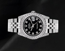 Afbeelding in Gallery-weergave laden, Rolex Datejust Zwarte Diamanten Wijzerplaat met Diamantsnoer 26 mm Roestvrij Staal 6916 Horloge

