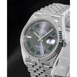 Rolex Datejust Grijs Wimbledon Romeinse Wijzerplaat 36 mm Roestvrijstalen Horloge