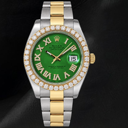 Rolex Datejust II 41mm 116333 Groene Romeinse Diamanten Wijzerplaat Tweekleurig Horloge