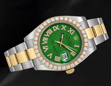 Afbeelding in Gallery-weergave laden, Rolex Datejust II 41mm 116333 Groene Romeinse Diamanten Wijzerplaat Tweekleurig Horloge
