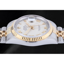 Afbeelding in Gallery-weergave laden, Rolex Datejust Jaar 2002 Witte Romeinse Wijzerplaat 36 mm Tweekleurig Horloge3
