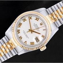 Afbeelding in Gallery-weergave laden, Rolex Datejust Jaar 2002 Witte Romeinse Wijzerplaat 36 mm Tweekleurig Horloge
