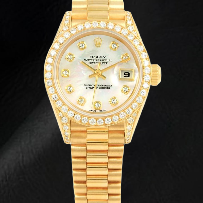 Rolex Datejust Jaar 2003 Wit Parelmoer Diamant Wijzerplaat 26 mm Geel Goud Dameshorloge
