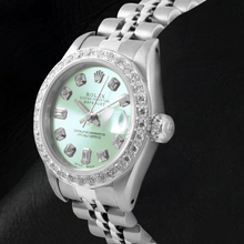 Afbeelding in Gallery-weergave laden, Rolex Datejust Olijfgroen Baguette Diamant 26 mm Roestvrijstalen Horloge
