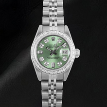 Afbeelding in Gallery-weergave laden, Rolex Datejust Olijfgroen Baguette Diamant 26 mm Roestvrijstalen Horloge
